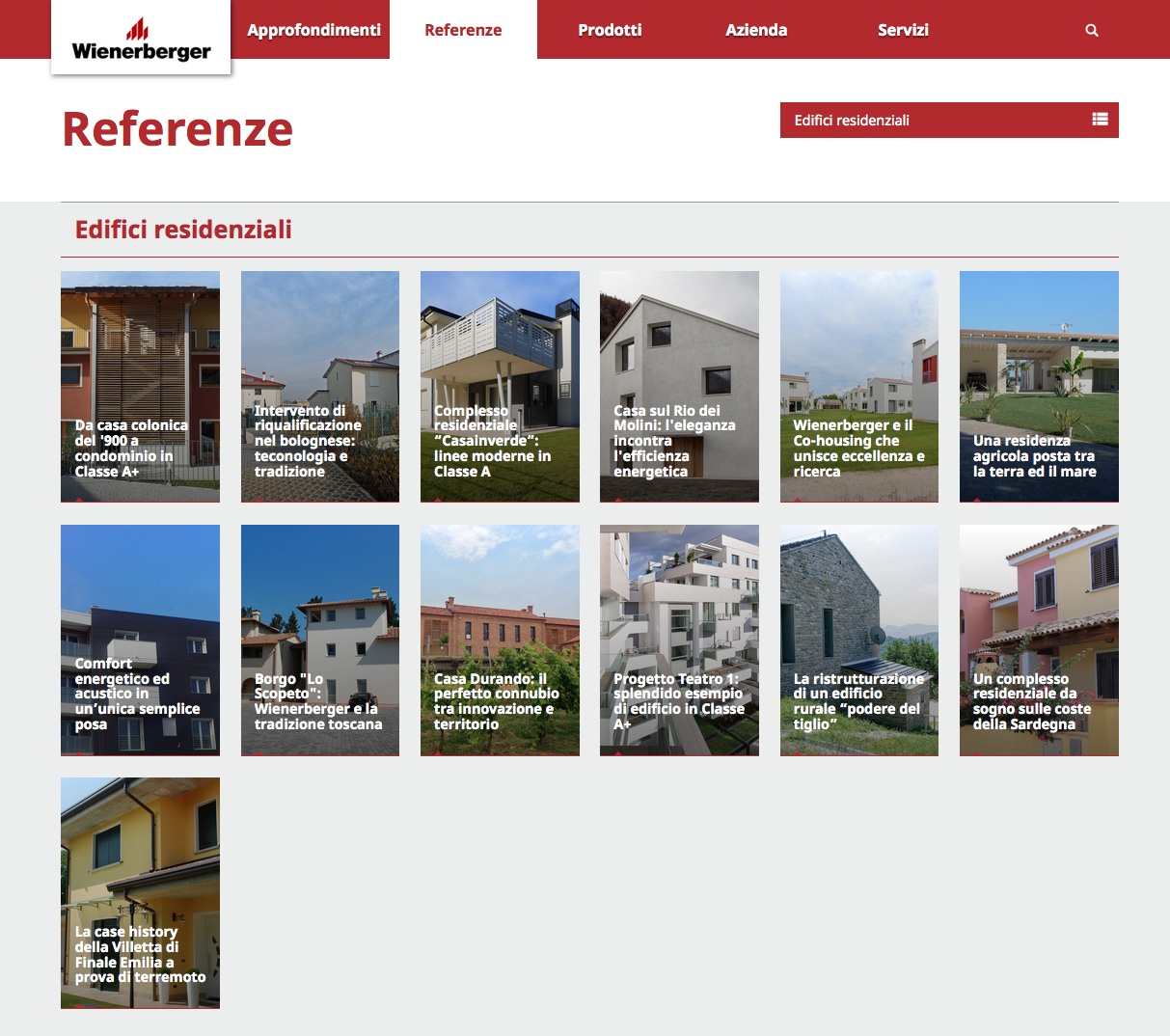 Sezione Referenze del nuovo sito di Wienerberger Italia